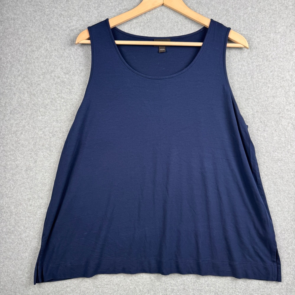 J Jill Wearever Tank Top Womens Large Navy Blue Rayon Spandex Stretch Casual